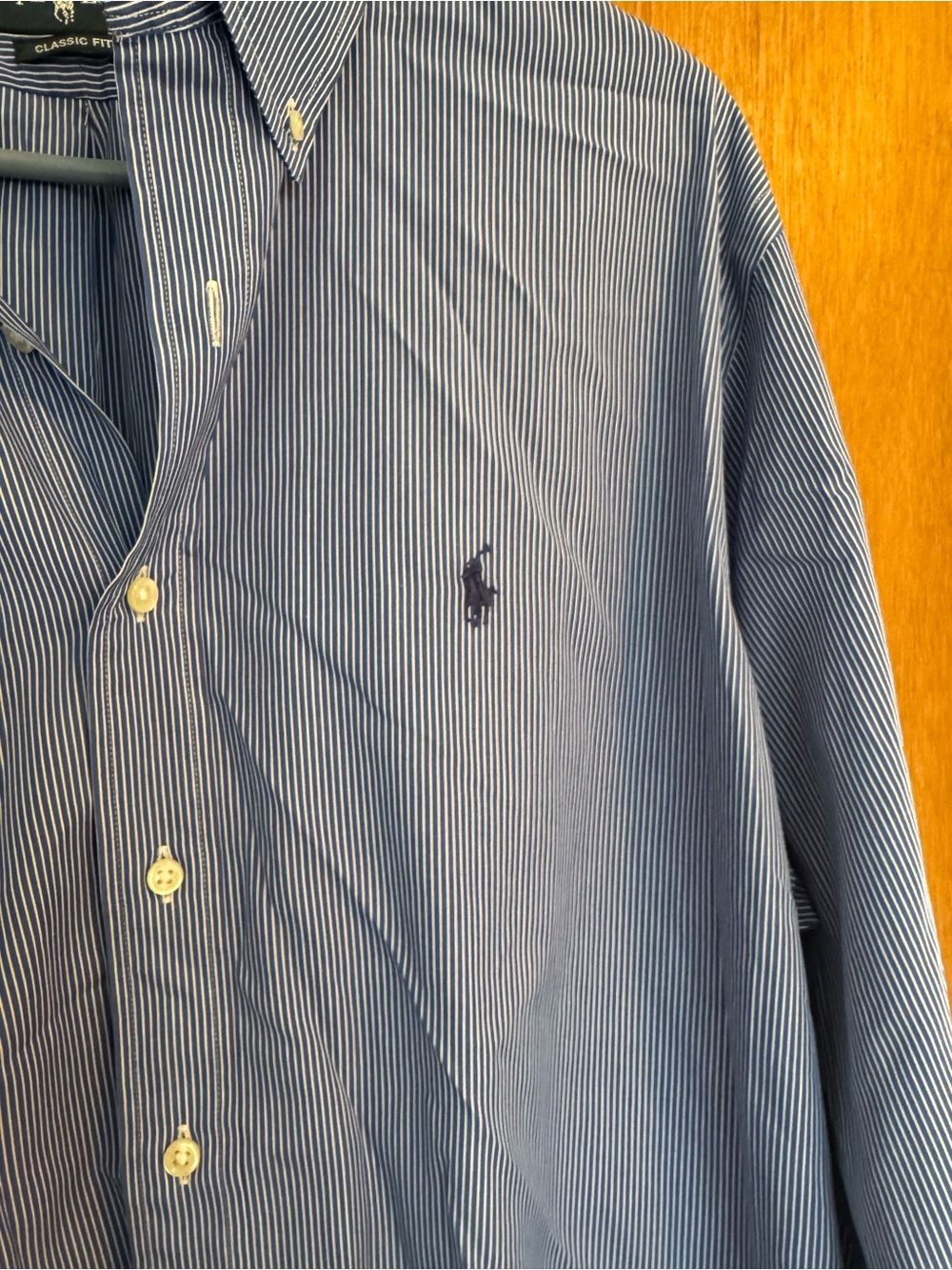 Polo Ralph Blue Cotton Striped Stretch Poplin Button-Down Shirt - Size Large - Picture 3 of 11